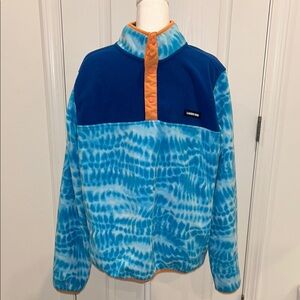 Lands' End Blue Puffer Jacket with Stand-Up Collar and Quarter-Zip Closure